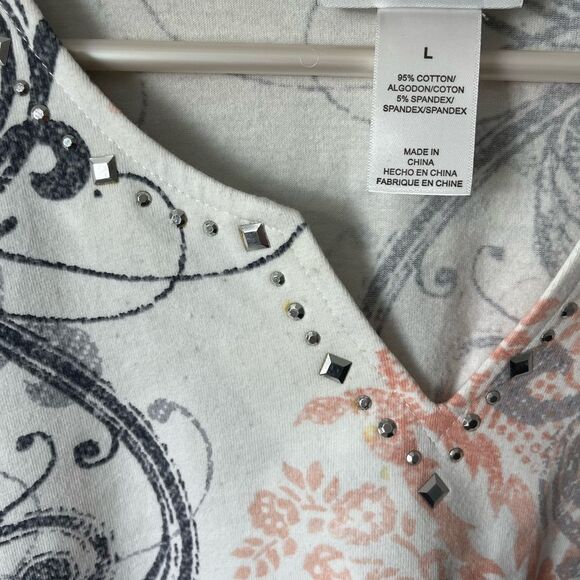 Y2K studded goth Floral paisley Print Women's Top L cotton blend - Picture 4 of 4